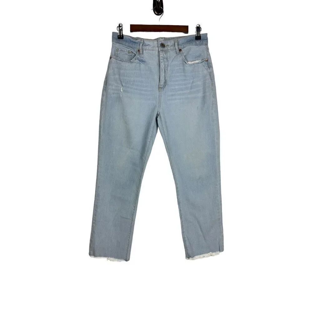 Loft High Rise Straight Crop size 4 Bleach Out Wash Distressed Hem
